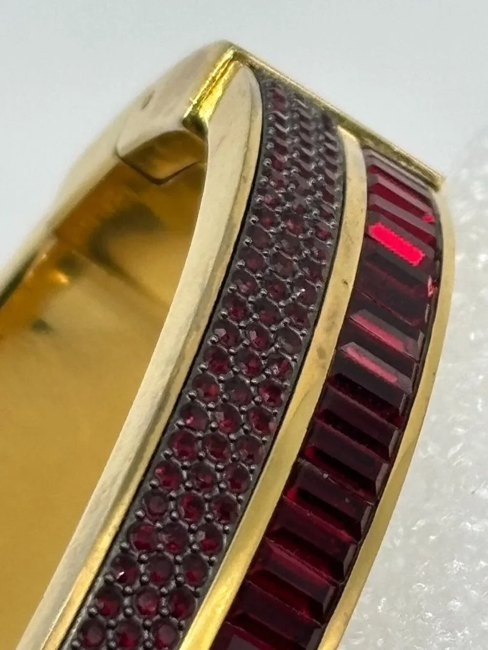 Michael Kors Color Crush Hinged Bangle Cuff Garnet Colored Baguette Pave Crystal
